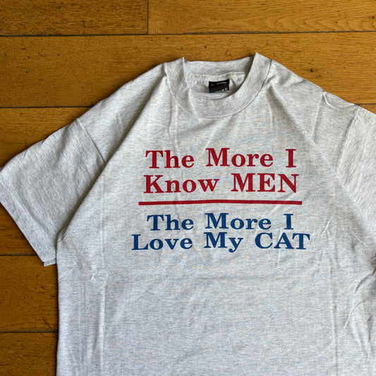 Vintage 90s Funny Cat Single Stitch Grey Graphic T-Shirt - M