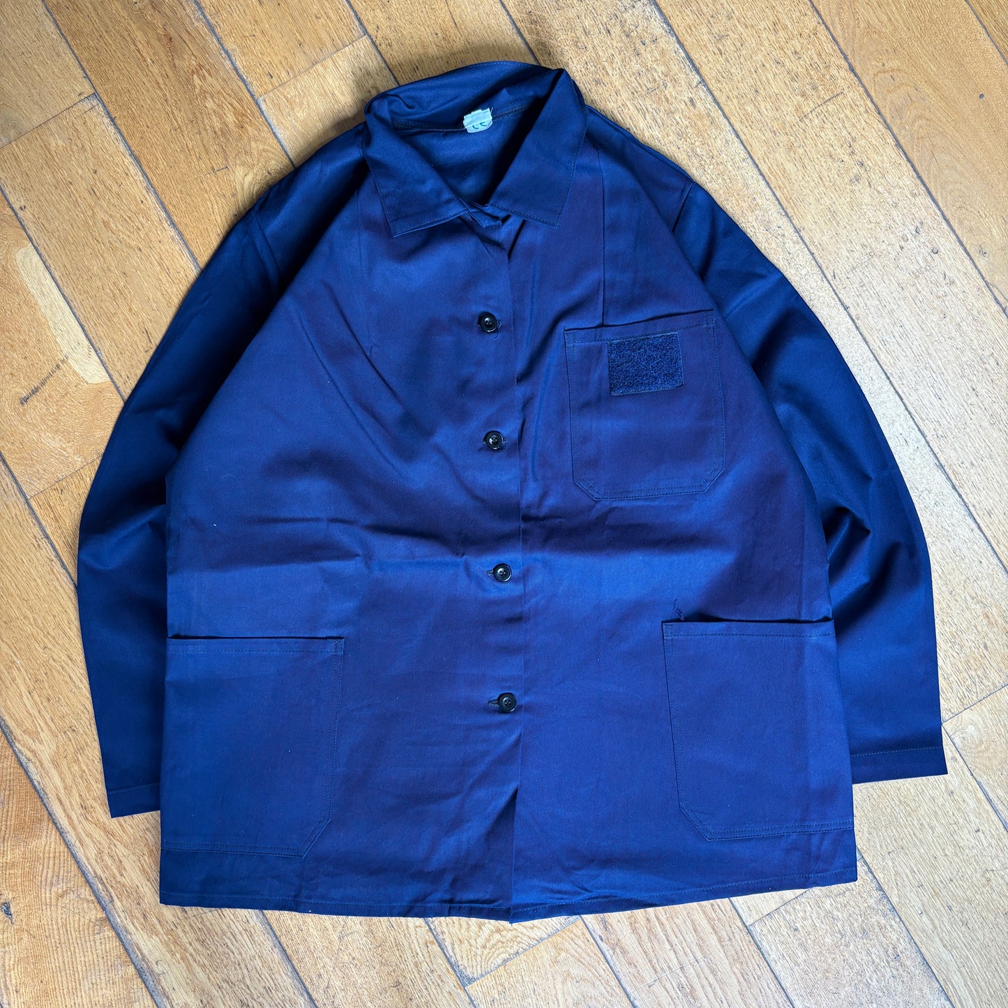Vintage French Chore Workwear Jacket Blue Overcoat - L