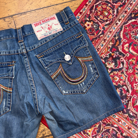 Vintage True Religion Blue Embroidered Y2K Shorts Jorts - 38