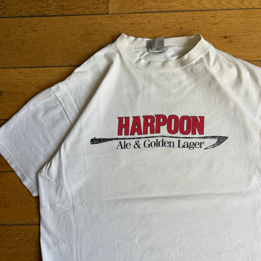Vintage 90s Harpoon Beer Single Stitch White Graphic T-Shirt - L/XL