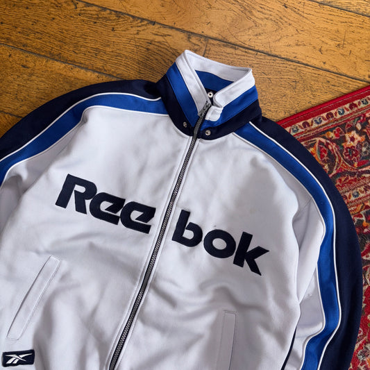 Vintage Reebok White Blue Tracksuit Track Shell Windbreaker Jacket - S
