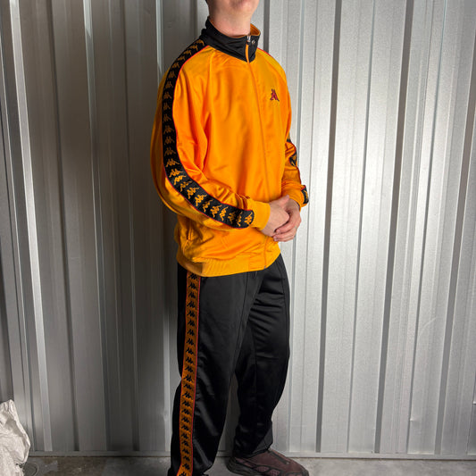 Vintage 90s Kappa Orange Black Tape Seam Full Tracksuit - L