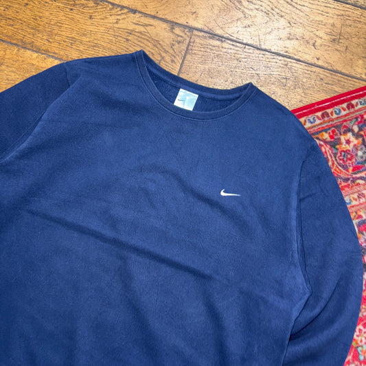 Vintage Nike Swoosh Y2K Navy Womens Embroidered Sweatshirt - XL