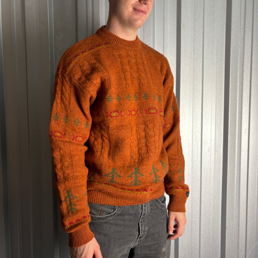 Vintage 90s Levis Orange Pattern Wool Chunky Knit Jumper - S