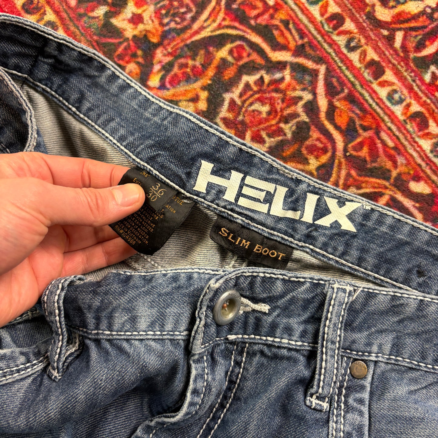 Vintage Helix Blue Embroidered Y2K Hip Hop Bootcut Jeans - 38