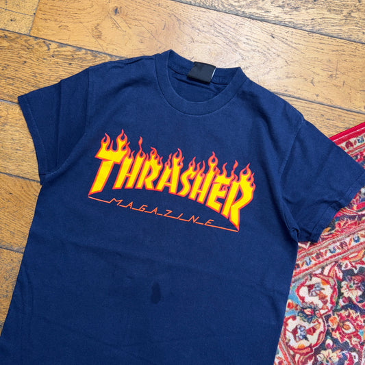 Vintage Thrasher Navy Skate Flames Womens Graphic T-Shirt - S