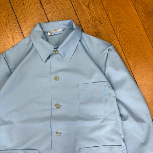 Vintage French Chore Workwear Jacket Blue Overcoat - L