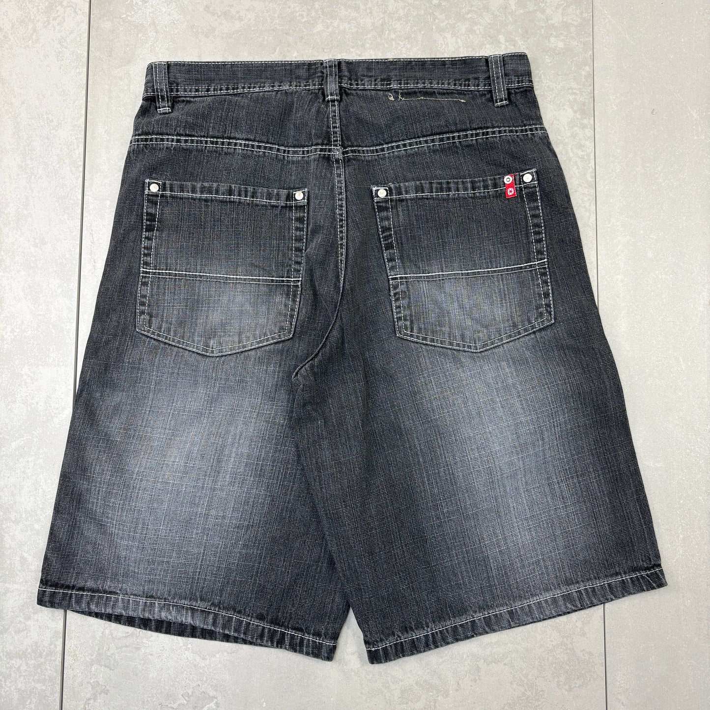 Vintage Southpole Black Grey Embroidered Hip Hop Baggy Shorts Jorts - 36