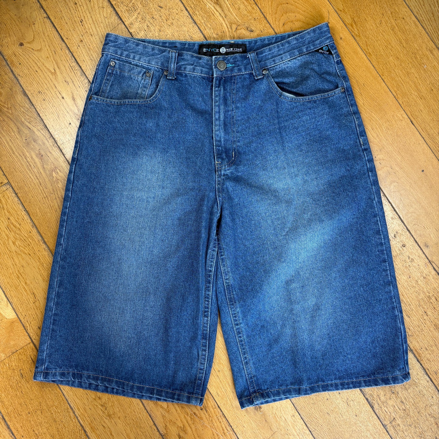Vintage Enyce Embroidered Blue Hip Hop Baggy Shorts Jorts - 36