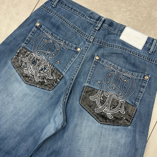 Vintage Southpole Embroidered Hip Hop Baggy Shorts Blue Jorts - 38