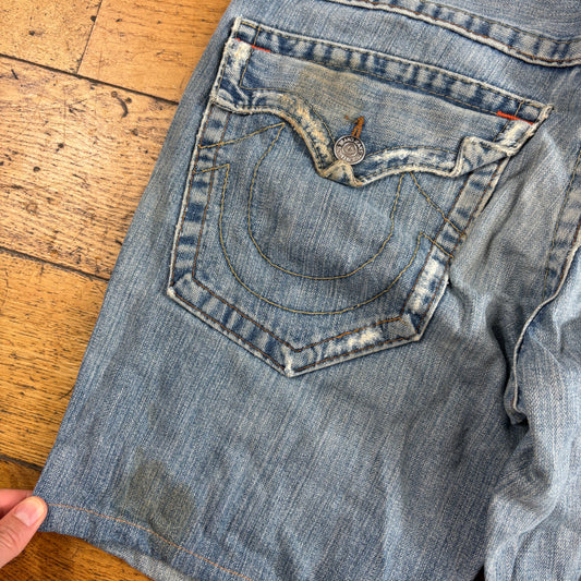 Vintage True Religion Blue Embroidered Y2K Shorts Jorts - 36