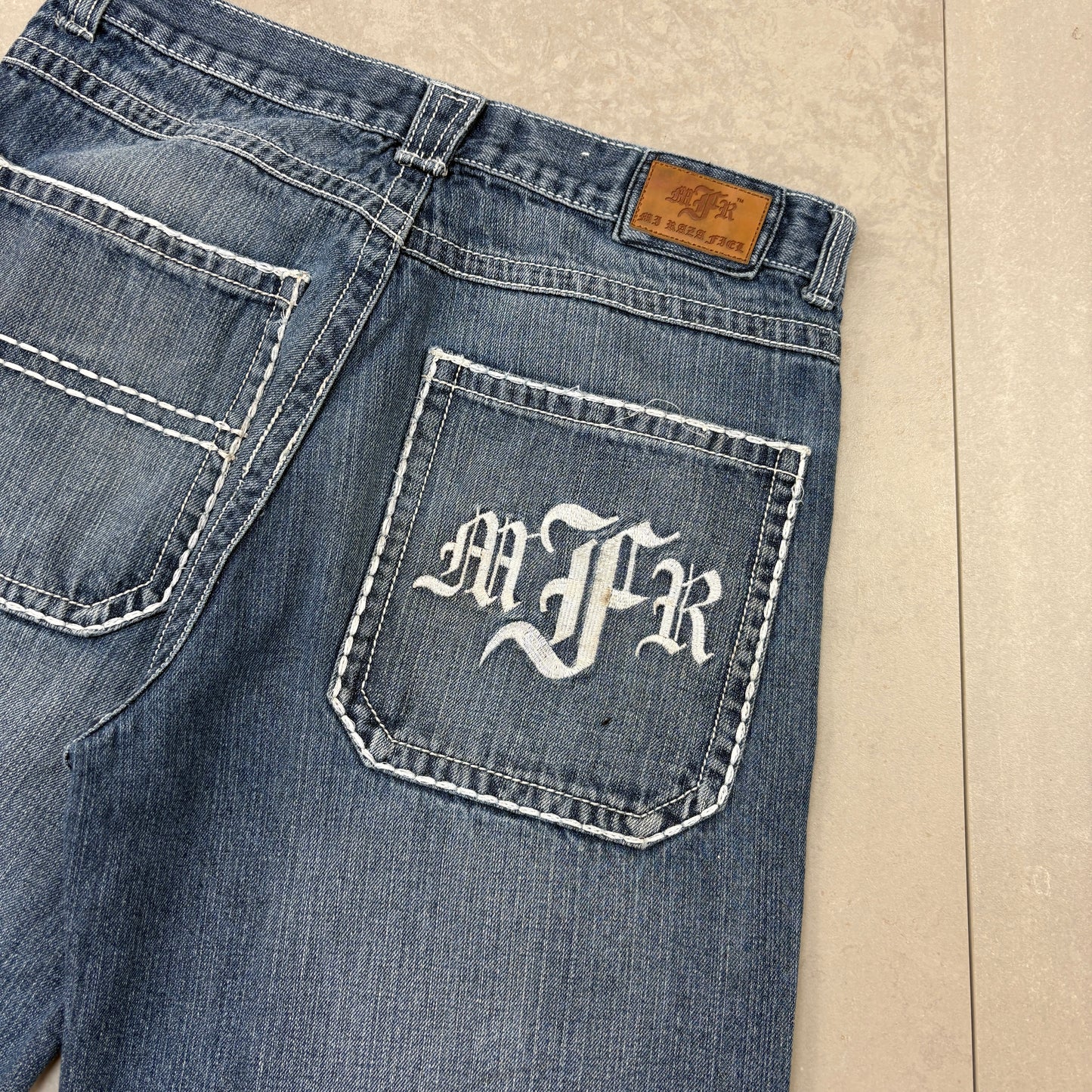 Vintage Mi Raza Fiel Embroidered Hip Hop Blue Baggy Shorts Jorts - 34
