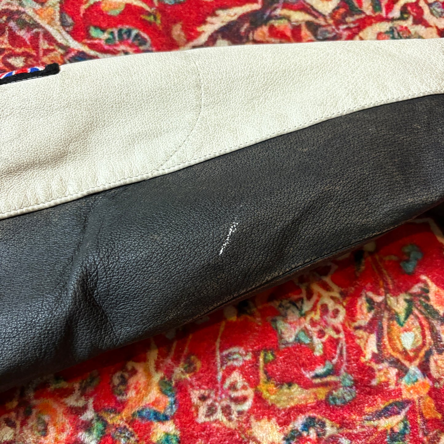 Vintage Red White Motorbike Leather Jacket - M