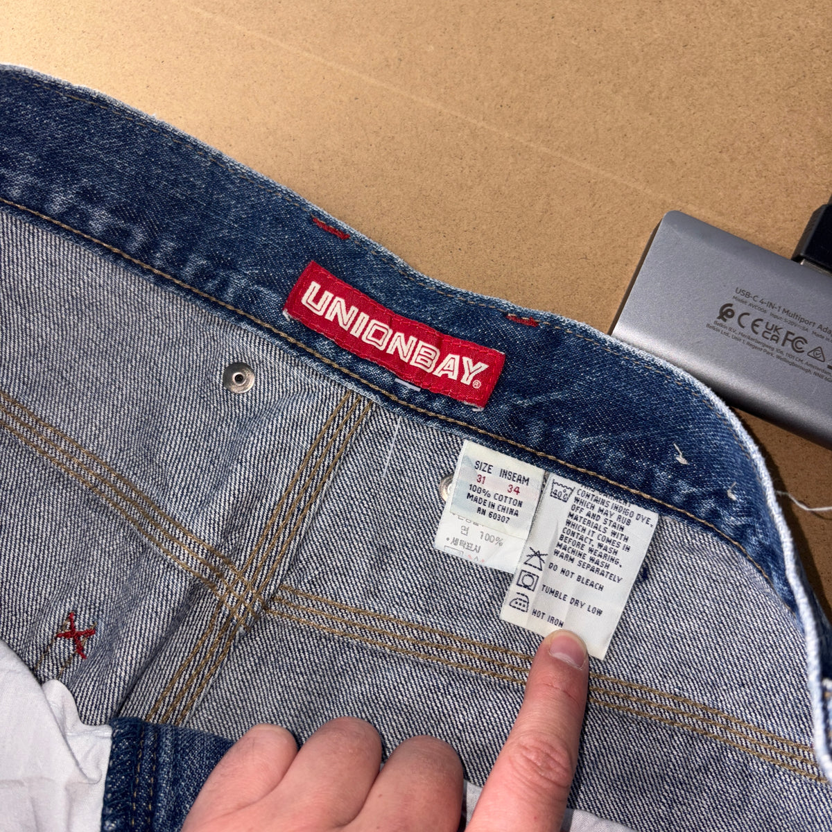 Union Bay Blue Embroidered Carpenter Hip Hop Y2K Baggy Jeans - 31L