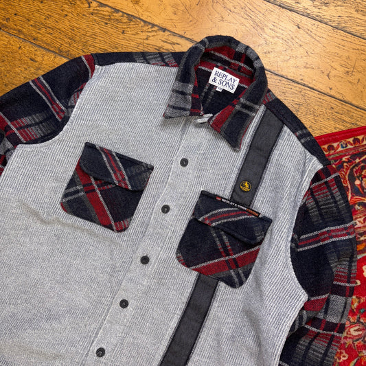 Vintage Replay Grey Check Plaid Heavyweight Cropped Shirt - XL