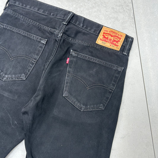Vintage Levis 505 Baggy Black Denim Shorts - 34