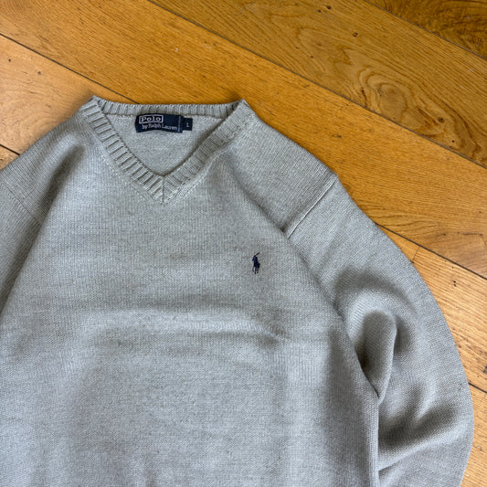 Vintage Ralph Lauren Grey Merino Wool Chunky Knit Jumper - S
