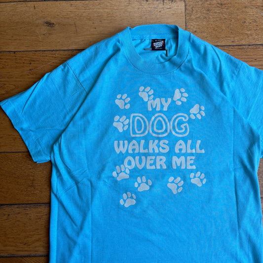 Vintage 90s Dog Funny Single Stitch Blue Graphic T-Shirt - S