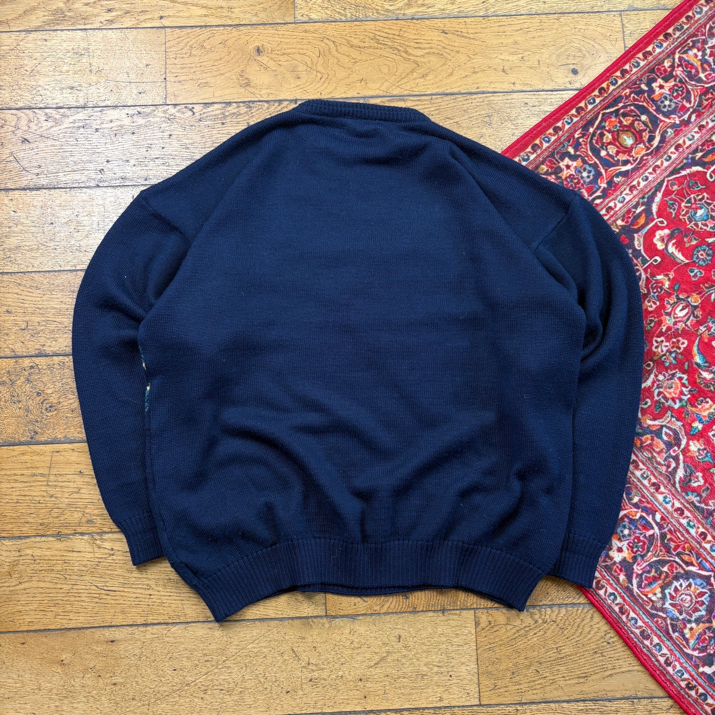 Vintage Wool Embroidered Navy Golf Chunky Knit Jumper - 2XL
