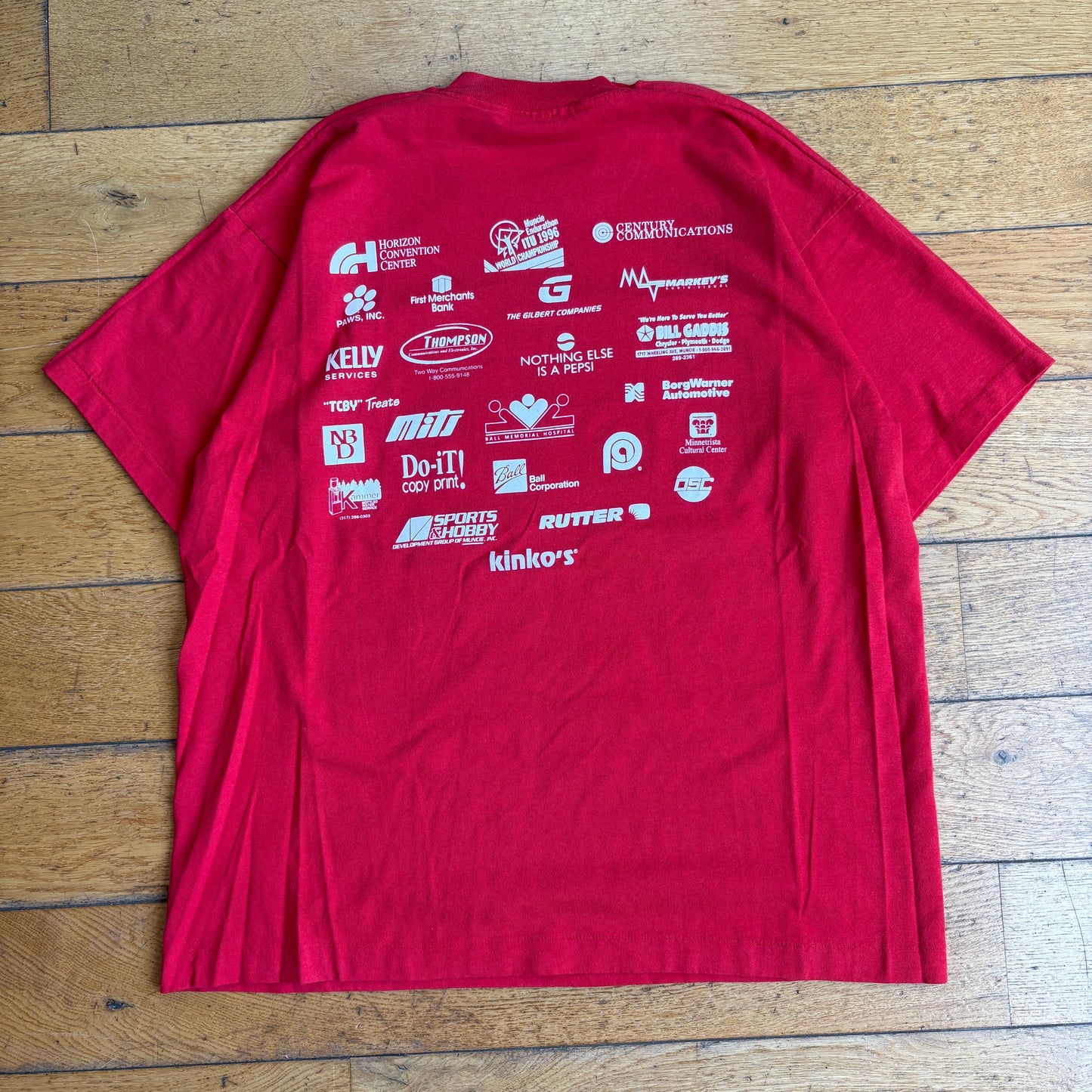 Vintage 1996 Garfield Triathlon Single Stitch Red Graphic T-Shirt - XL