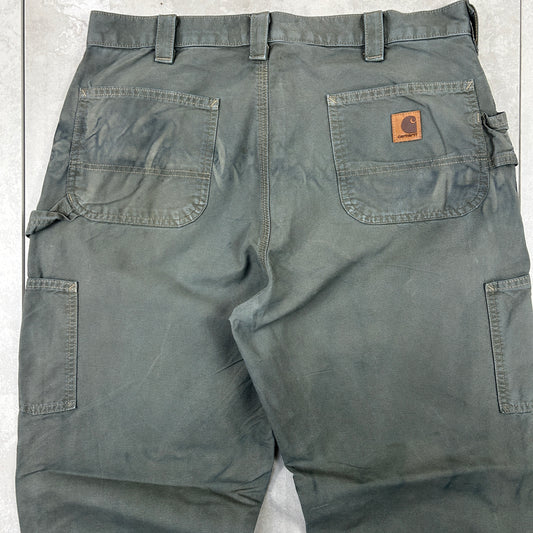 Vintage Carhartt Khaki Grey Workwear Carpenter Baggy Trousers - 36