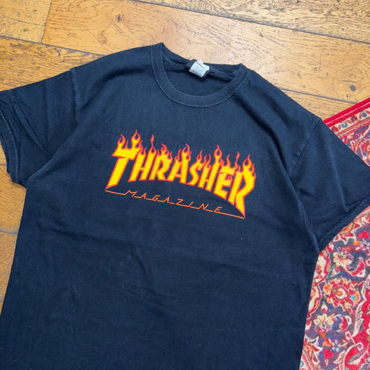 Vintage Thrasher Black Skate Flames Graphic T-Shirt - M