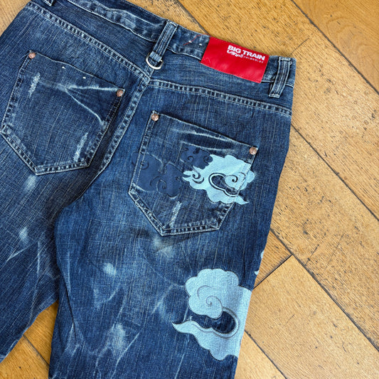 Vintage Big Train Embroidered Japanese Blue Shorts Jorts - 32