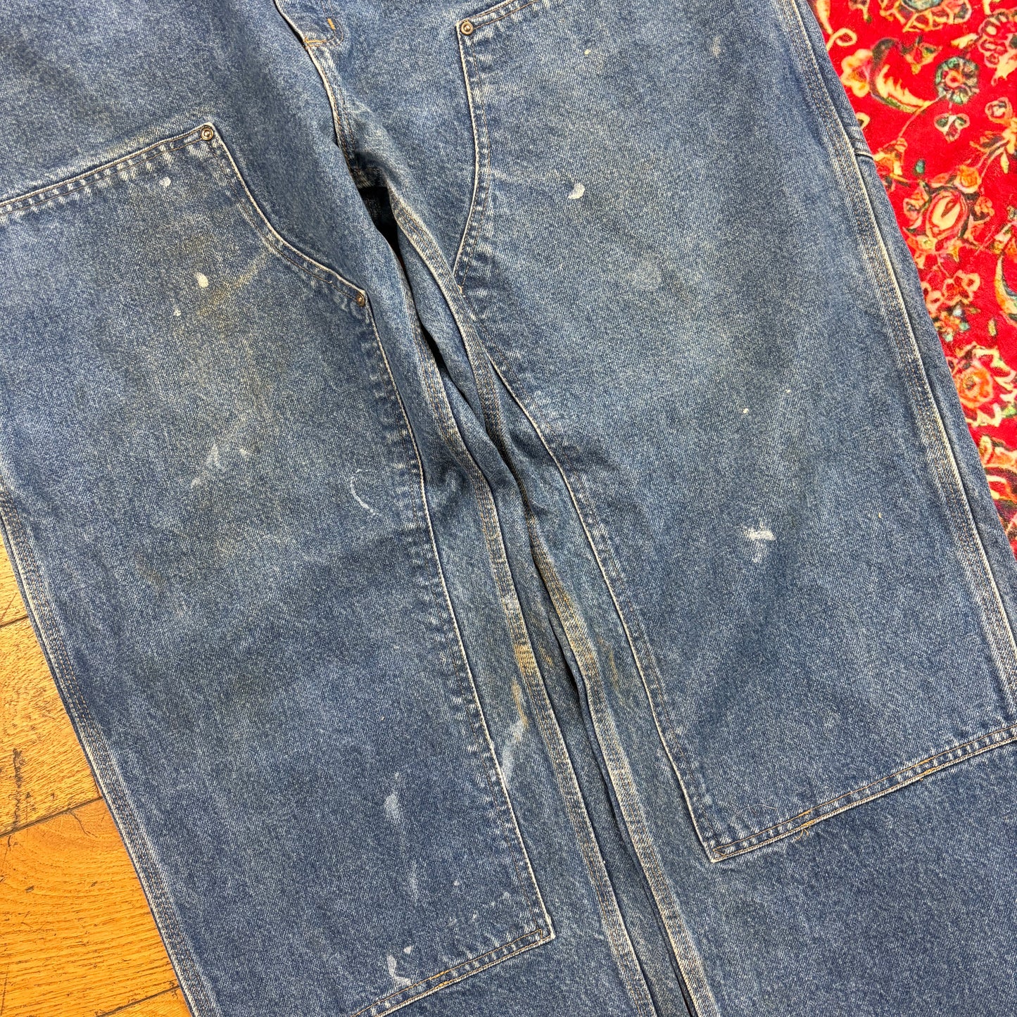 Vintage Carhartt Blue Double Knee Workwear Carpenter Baggy Trousers - 40