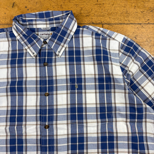 Vintage Carhartt Blue Check Workwear Short Sleeve Shirt - 2XL