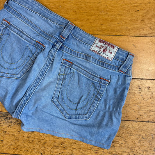 Vintage True Religion Blue Micro Womens Embroidered Y2K Shorts Jorts - Size 12