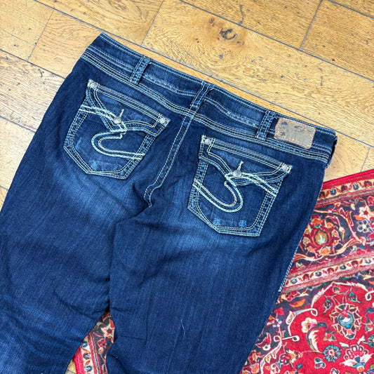 Vintage Womens Y2K Bootcut Flared Embroidered Hip Hop Baggy Jeans - Size 20