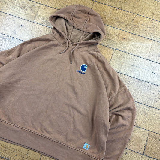 Vintage Carhartt Womens Brown Cropped Hoodie Sweatshirt - XXL