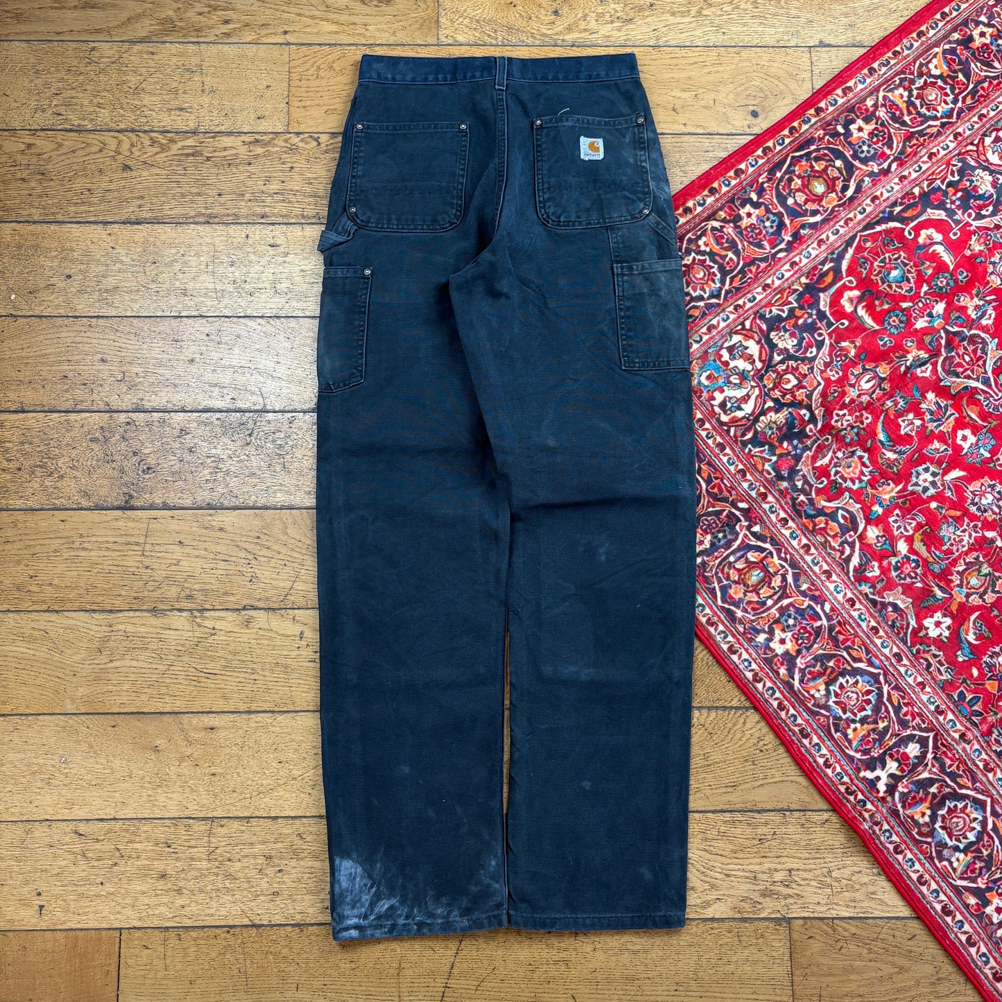 Vintage Carhartt Black Double Knee Workwear Carpenter Baggy Trousers - 30