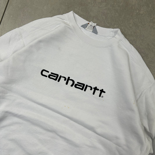 Vintage Carhartt White Embroidered Sweatshirt - XL