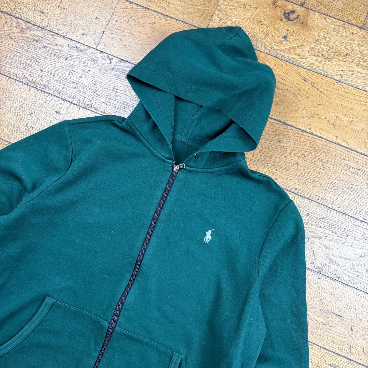 Vintage Ralph Lauren Green Zip Embroidered Hoodie Sweatshirt - L