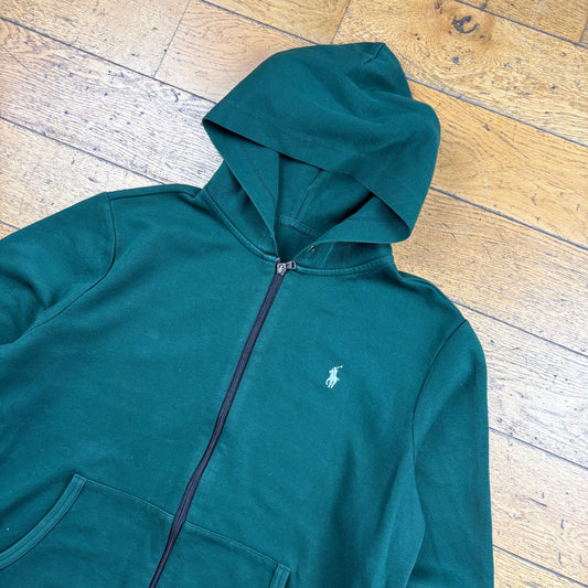 Vintage Ralph Lauren Green Zip Embroidered Hoodie Sweatshirt - L
