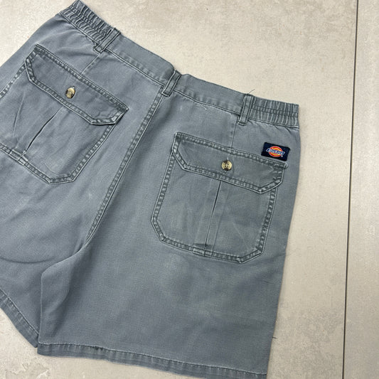 Vintage Womens Dickies Workwear Carpenter Blue Grey Baggy Shorts - Size 12
