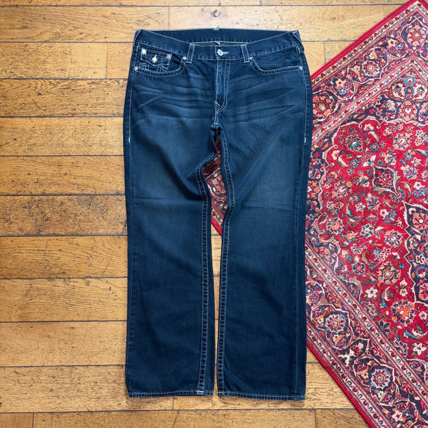 Vintage True Religion Navy Embroidered Y2K Hip Hop Baggy Jeans - 42