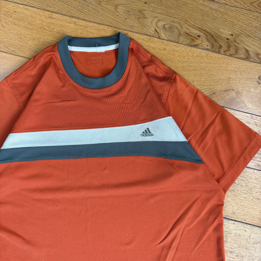 Vintage Adidas Embroidered Orange Stripe T-Shirt - L