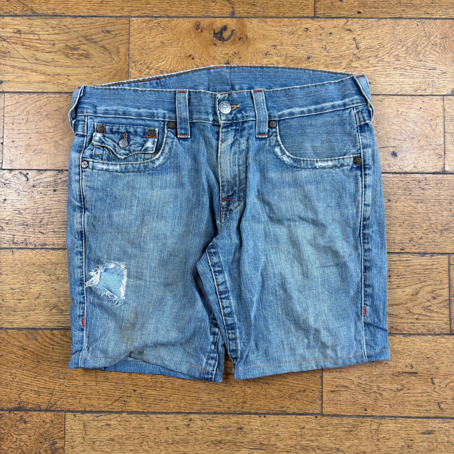 Vintage True Religion Blue Embroidered Y2K Shorts Jorts - 36