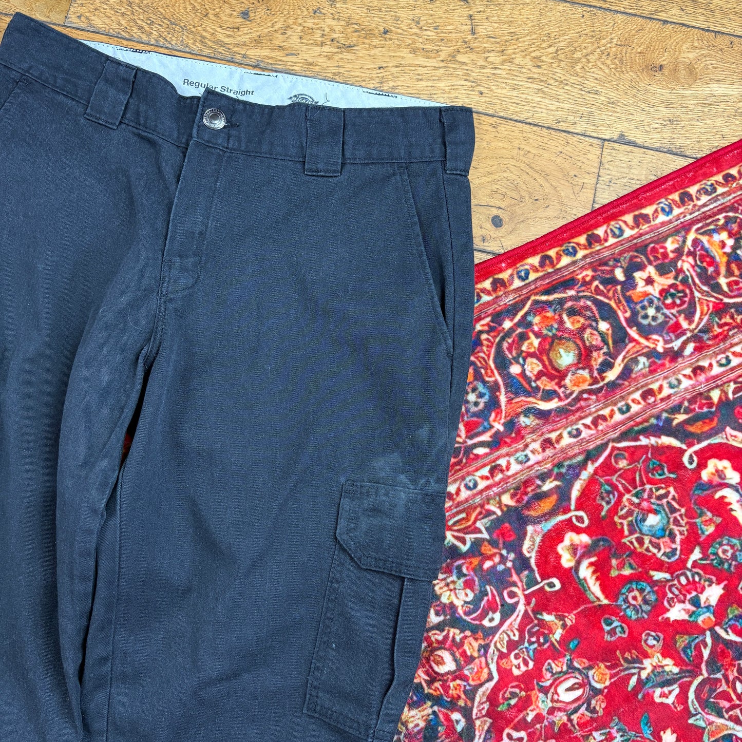 Vintage Dickies 874 Black Cargo Skate Baggy Trousers - 32