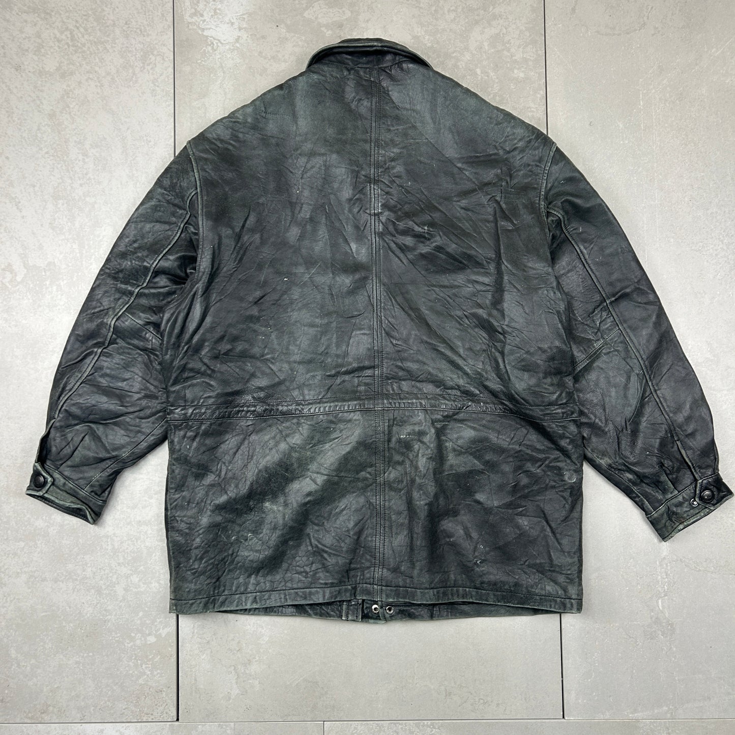Vintage Trench Style Brown Genuine Leather Bomber Jacket - XL