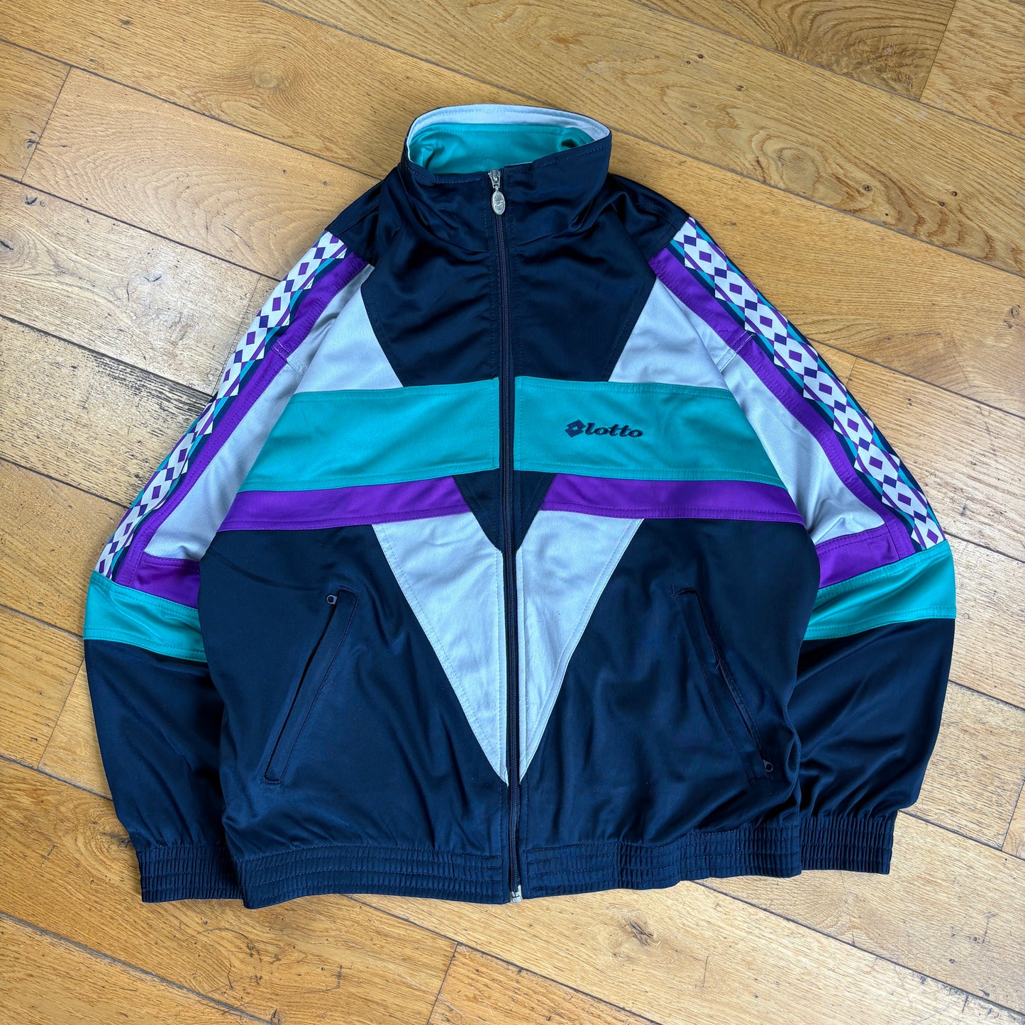 Vintage Lotto Navy Purple Tracksuit Track Shell Windbreaker Jacket - L
