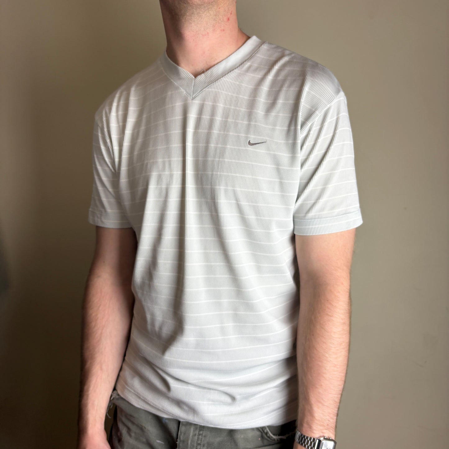 Vintage 90s Nike Blue Stripe Swoosh T-Shirt - S