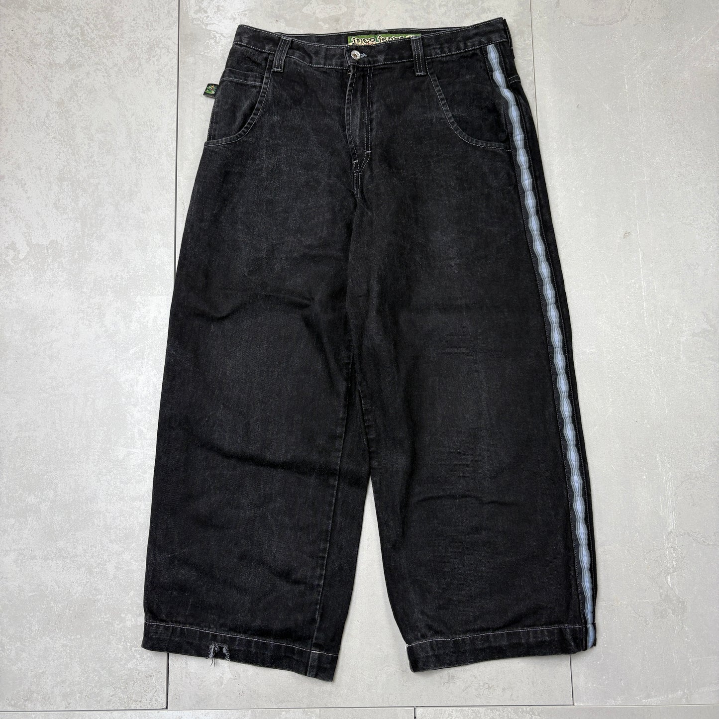 Vintage Rare 90s JNCO Sidewinder Black Embroidered Baggy Jeans - 36