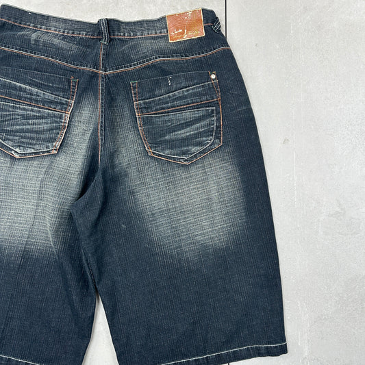 Vintage Embroidered Hip Hop Baggy Navy Shorts Jorts - 42