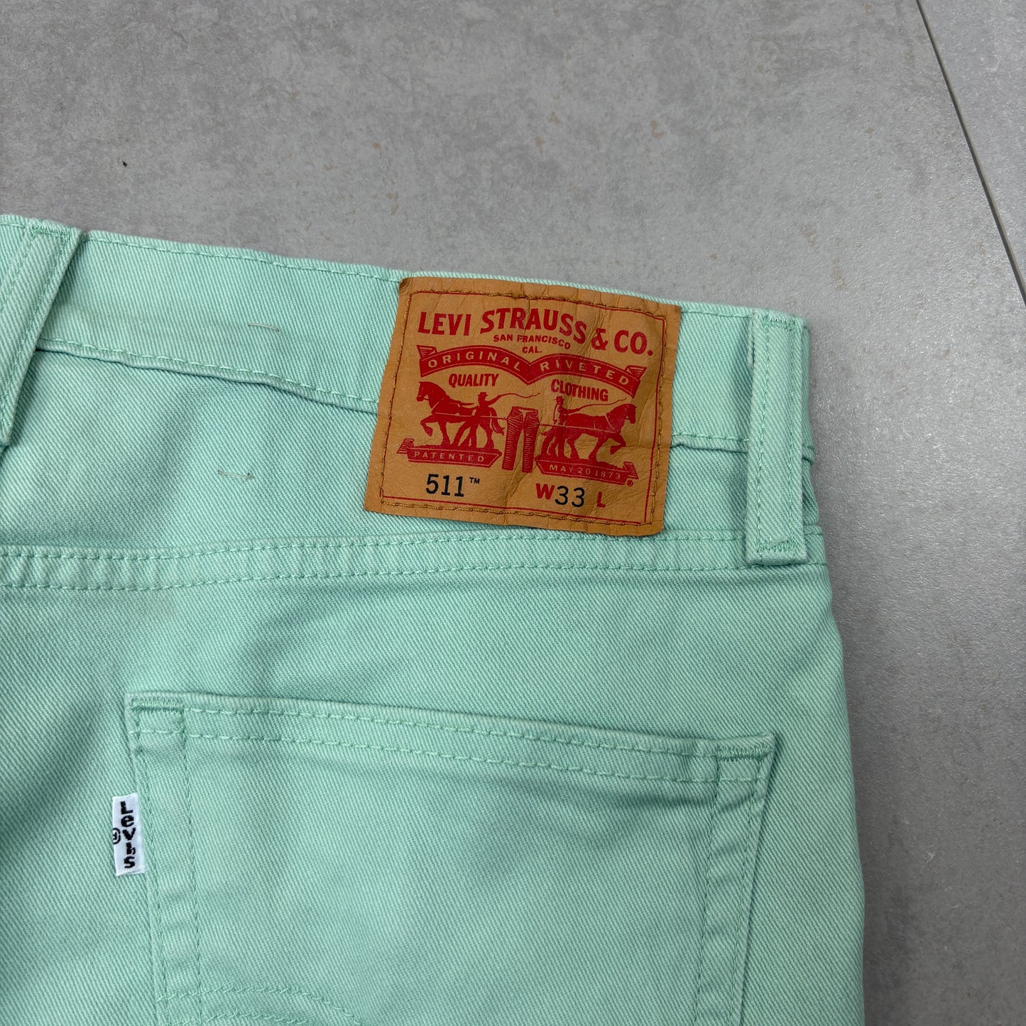 Vintage Levis 511 Green Denim Shorts - 33