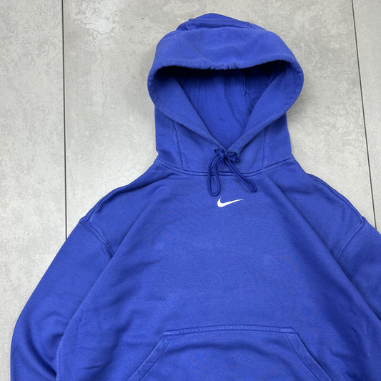 Vintage Nike Blue Centre Swoosh Embroidered Hoodie Sweatshirt - L