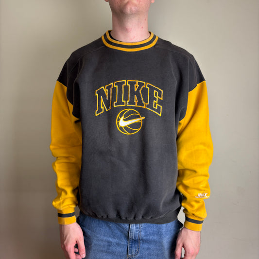 Vintage Nike Basketball 90s Black Yellow Embroidered Sweatshirt - XL