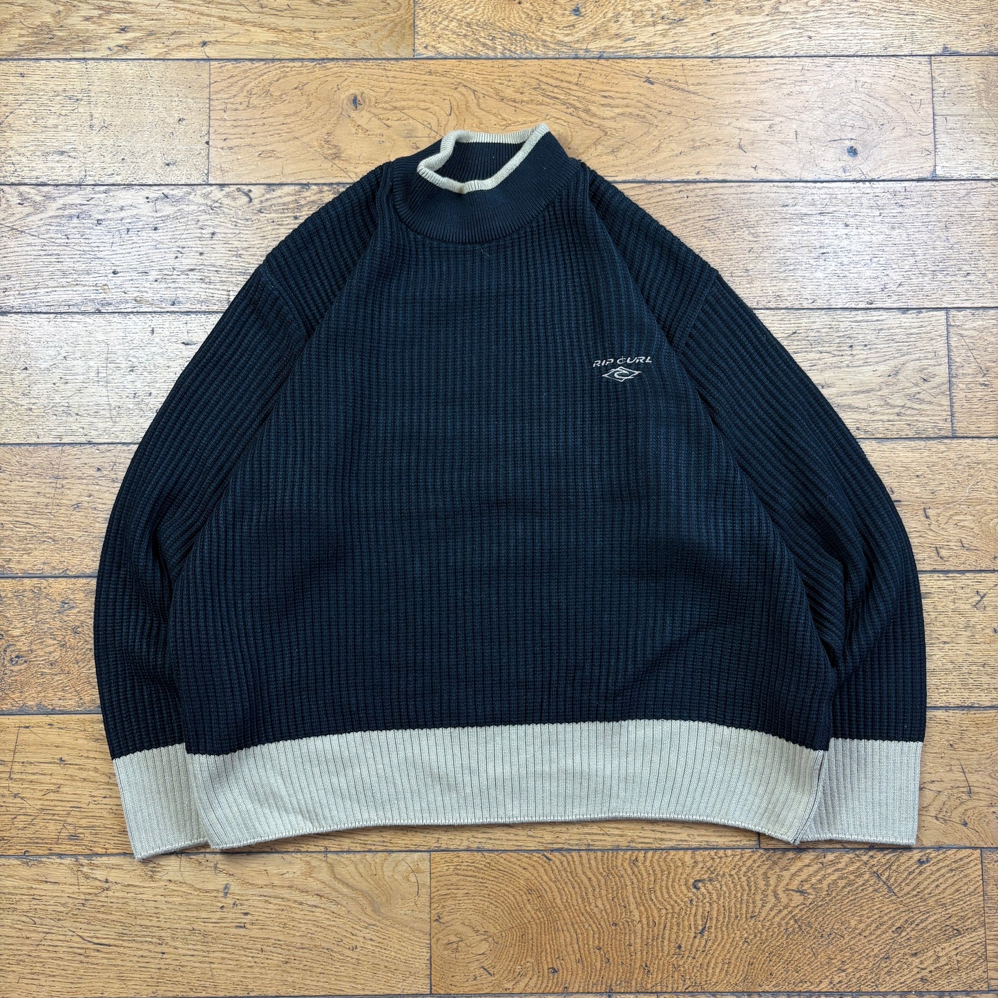 Vintage Rip Curl Black Knit Surfwear Embroidered Sweatshirt - L